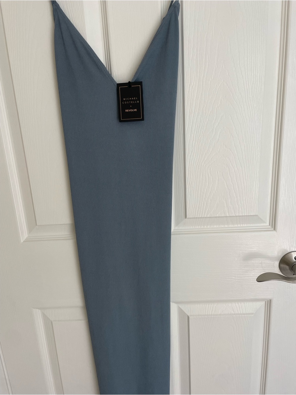 Michael Costello Pale Blue Ribbed V-Neck Maxi Dress